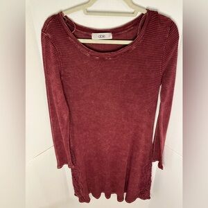 ABLE Red Burgundy Waffle Thermal Knit Lace Detail Dress Sz Large Boho Outdoors